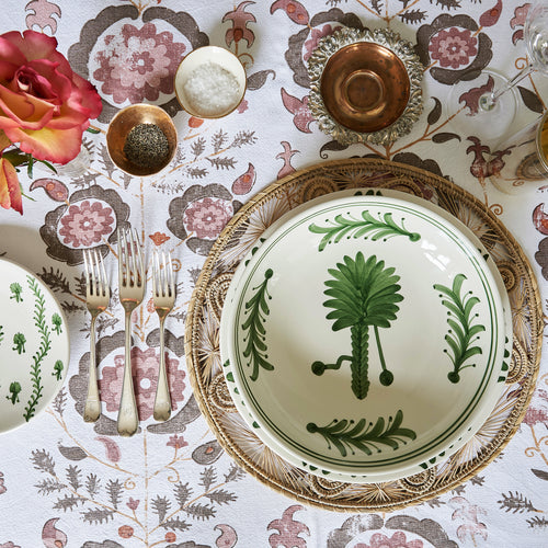 Green Palm Tree Ceramic Shallow Bowl