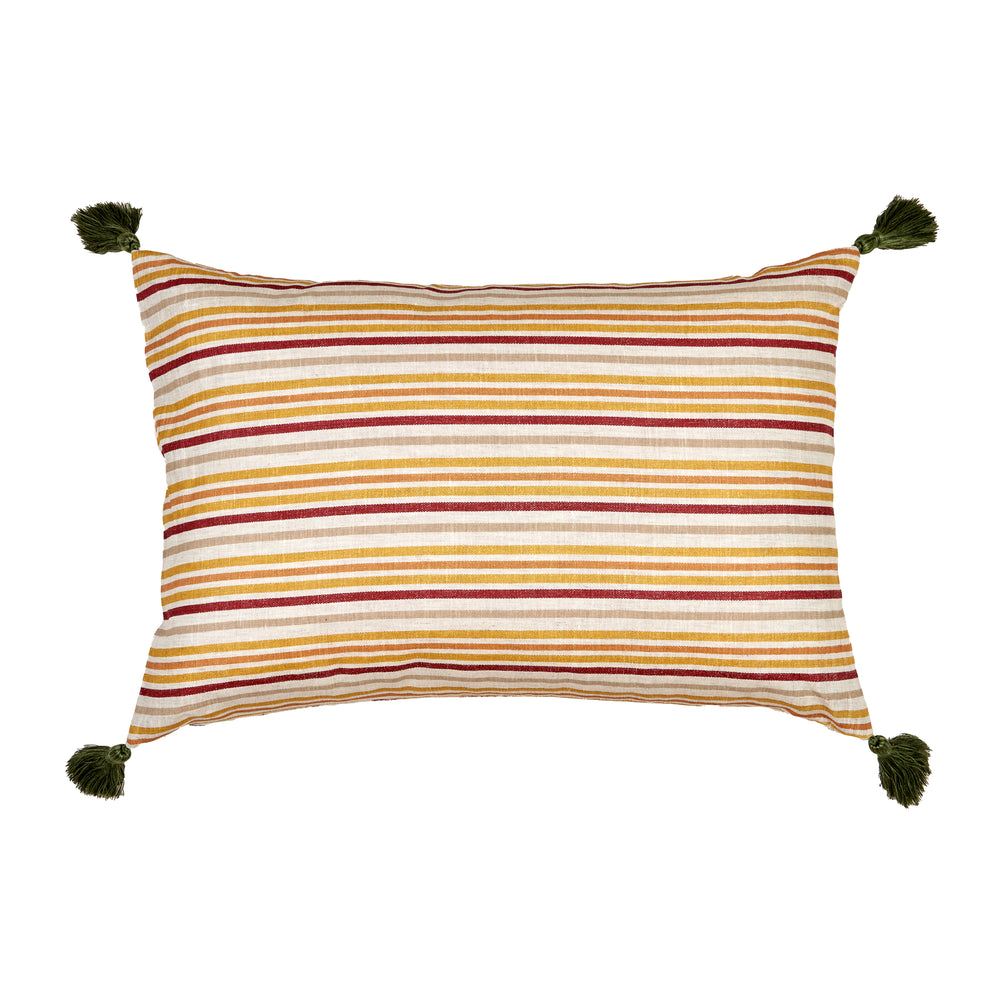 Charu Embroidered Rectangle Cushion with Green Tassels 2