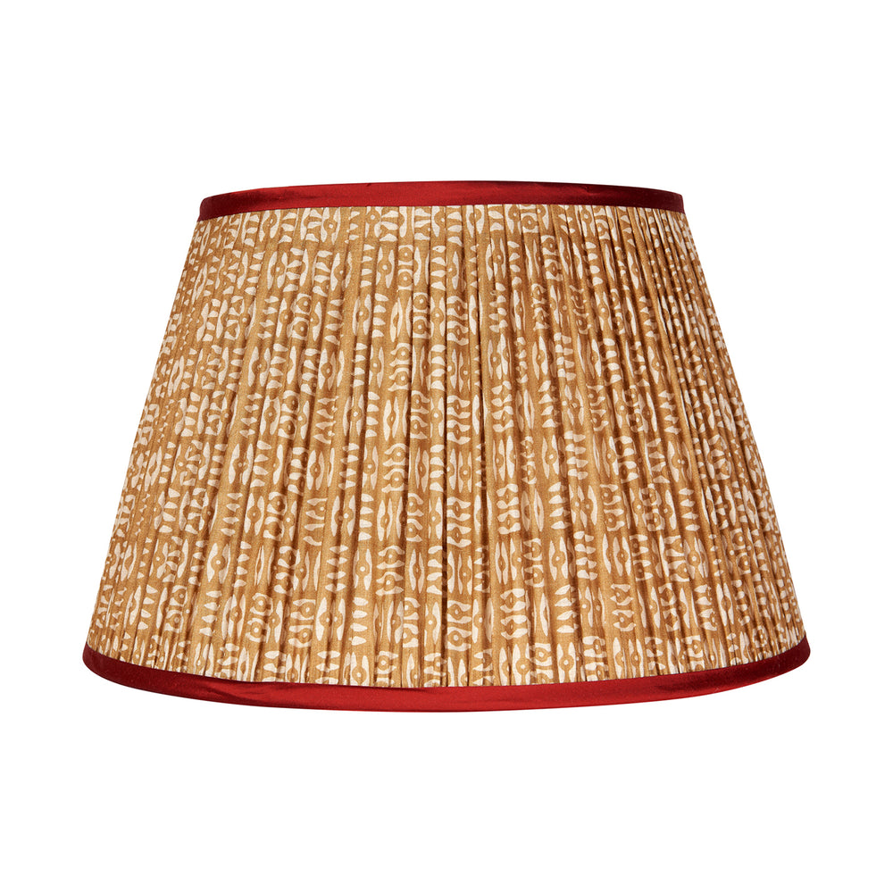White on Cinnamon Tribal Pleated Silk Lampshade with Red Trim 1