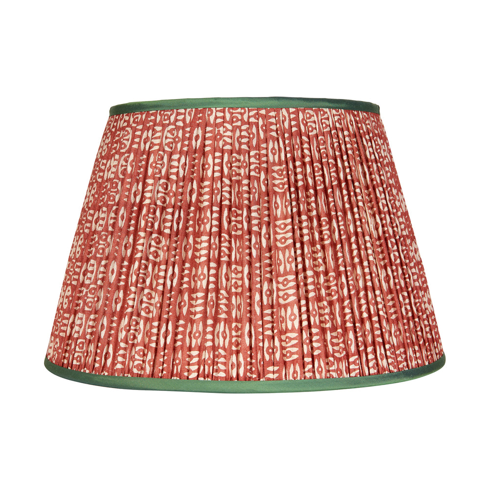 White on Red Tribal Pleated Silk Lampshade with Green Trim 1