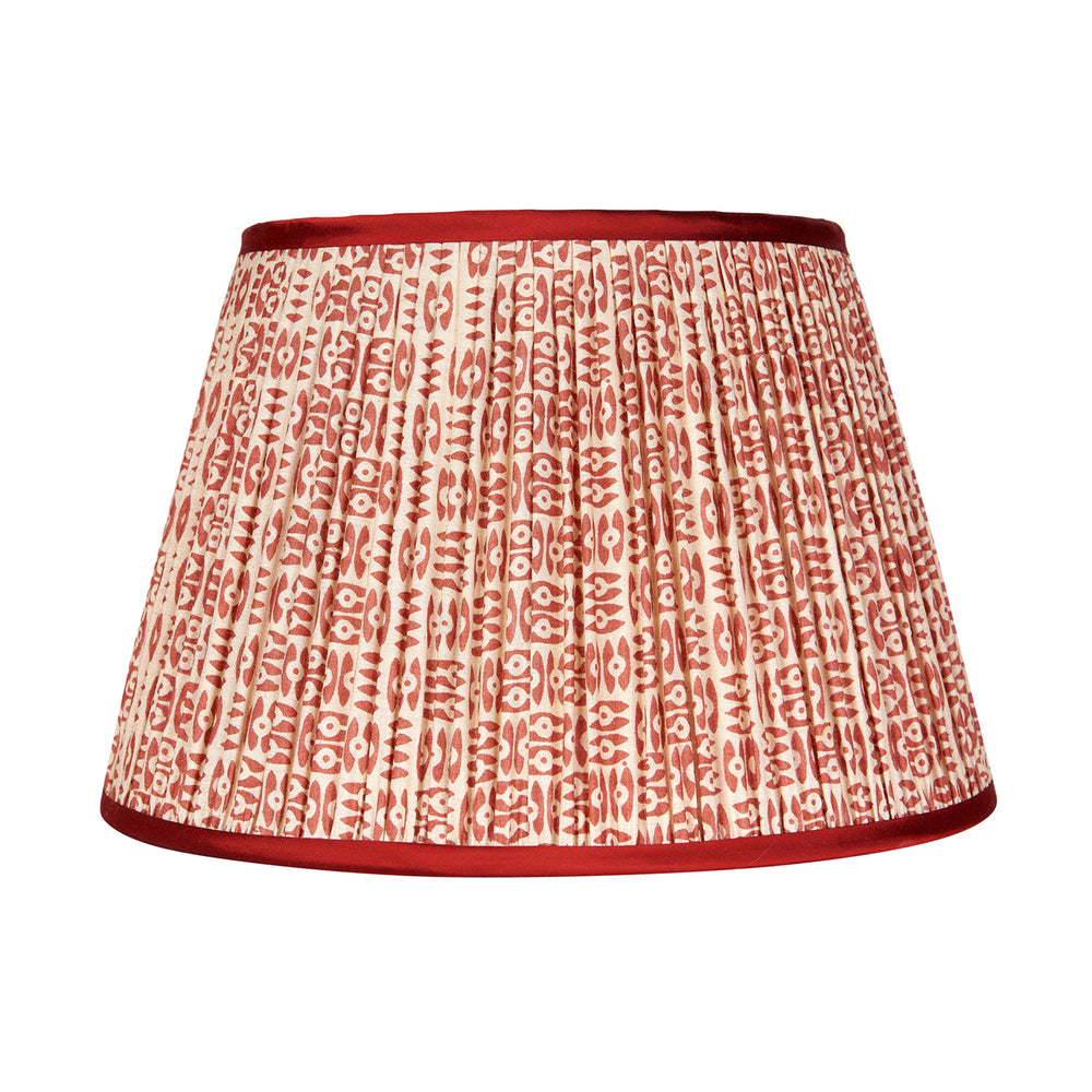 Red on White Tribal Pleated Silk Lampshade with Red Trim 1