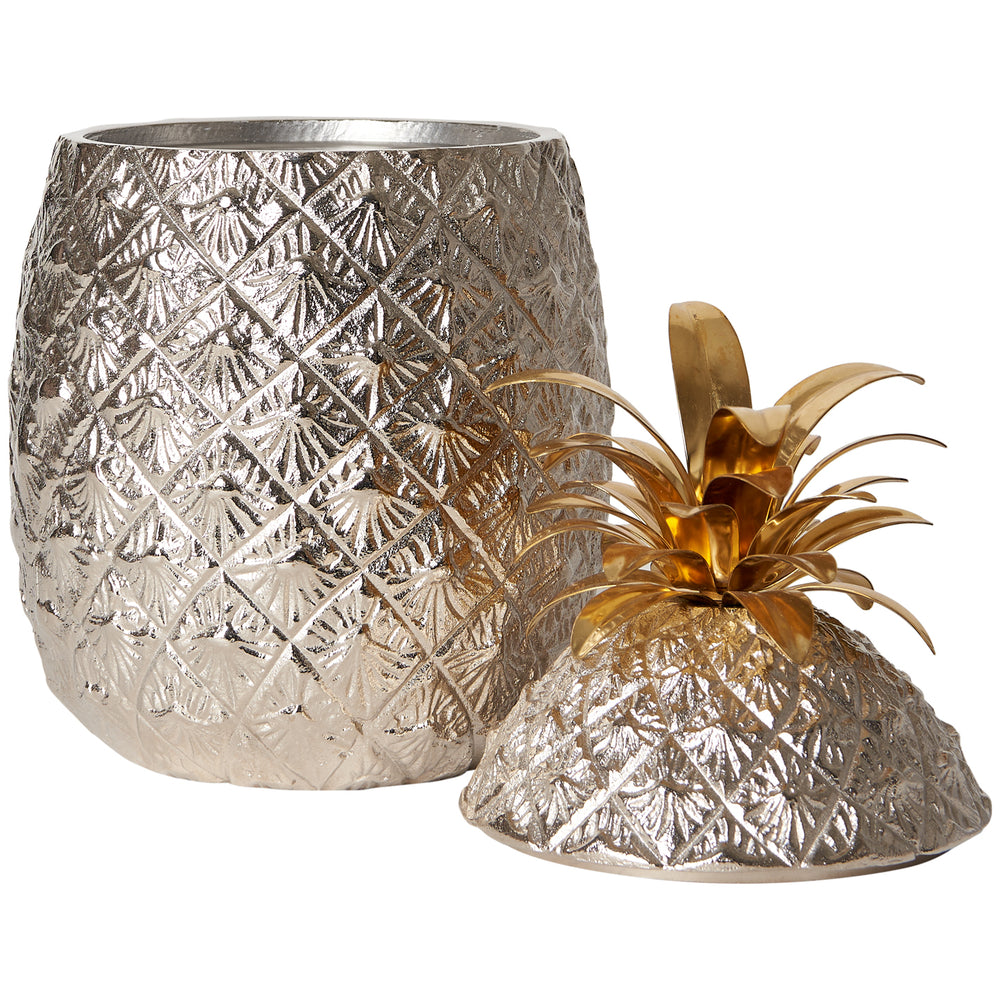 Large Silver-Plated Pineapple Ice Bucket with Brass Leaves 3