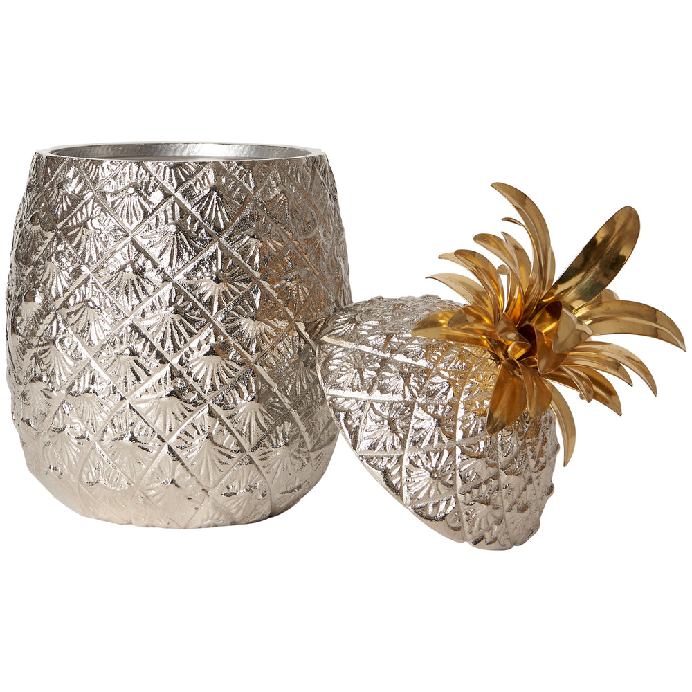 Large Silver-Plated Pineapple Ice Bucket with Brass Leaves 4