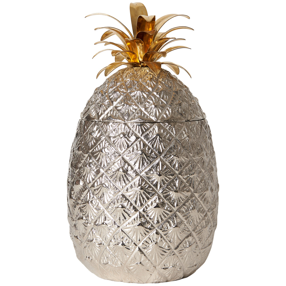Large Silver-Plated Pineapple Ice Bucket with Brass Leaves 1