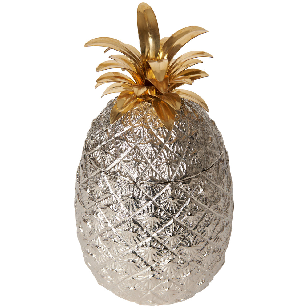 Large Silver-Plated Pineapple Ice Bucket with Brass Leaves 5