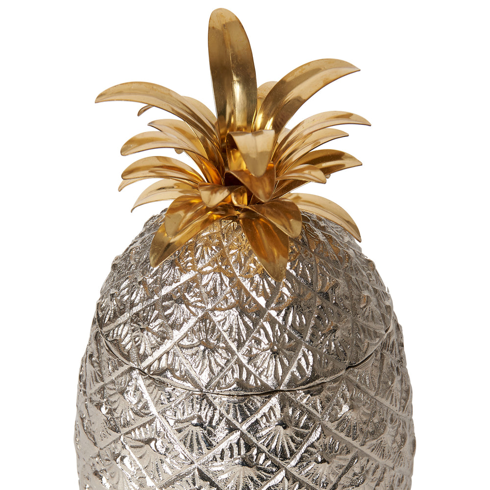 Large Silver-Plated Pineapple Ice Bucket with Brass Leaves 6