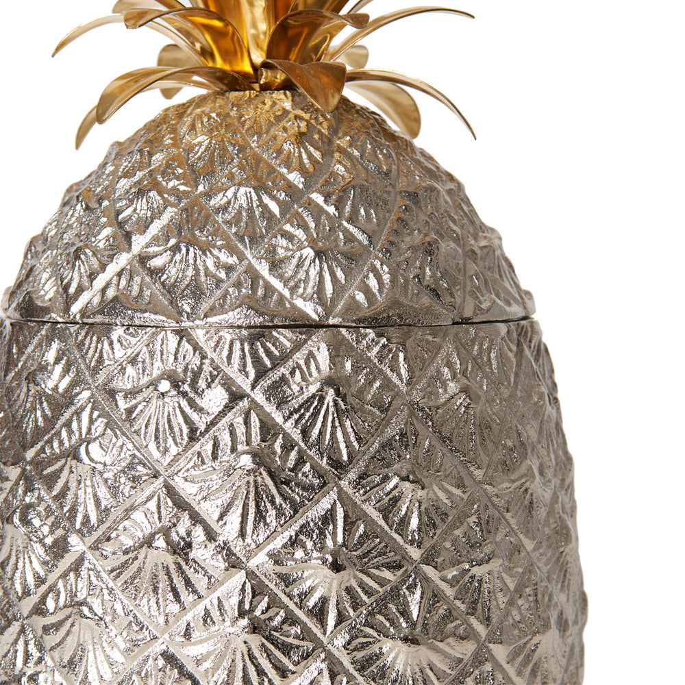 Large Silver-Plated Pineapple Ice Bucket with Brass Leaves 7