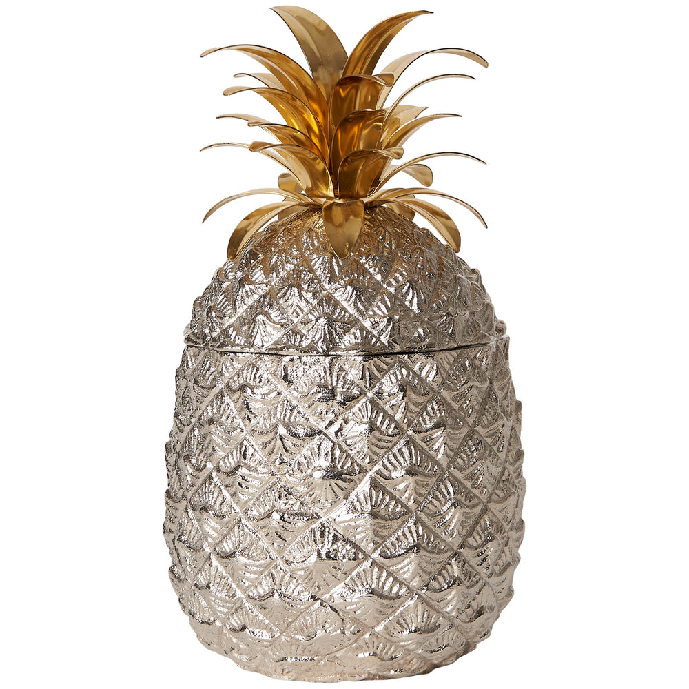 Small Silver-Plated Pineapple Ice Bucket with Brass Leaves 1