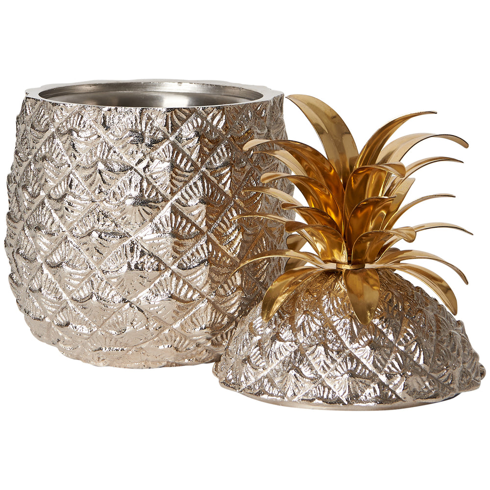 Small Silver-Plated Pineapple Ice Bucket with Brass Leaves 4