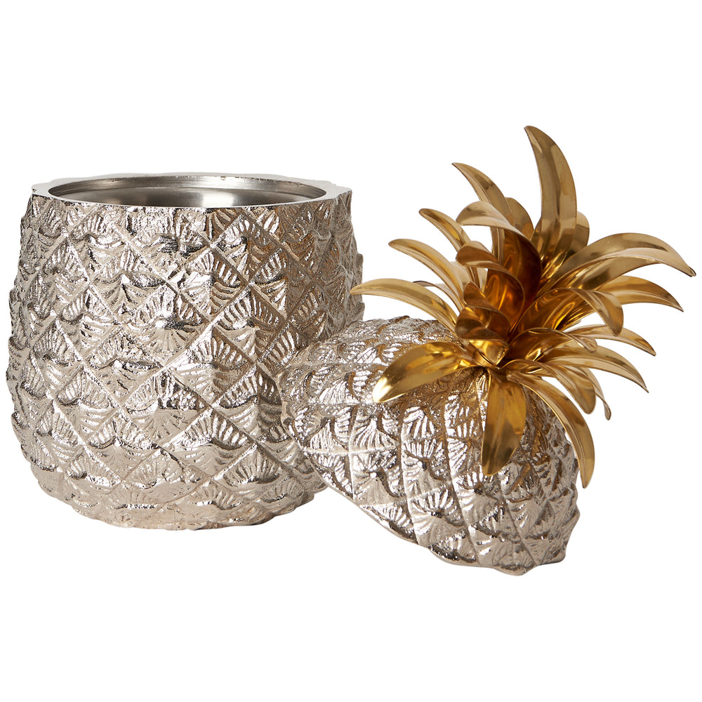 Small Silver-Plated Pineapple Ice Bucket with Brass Leaves 5