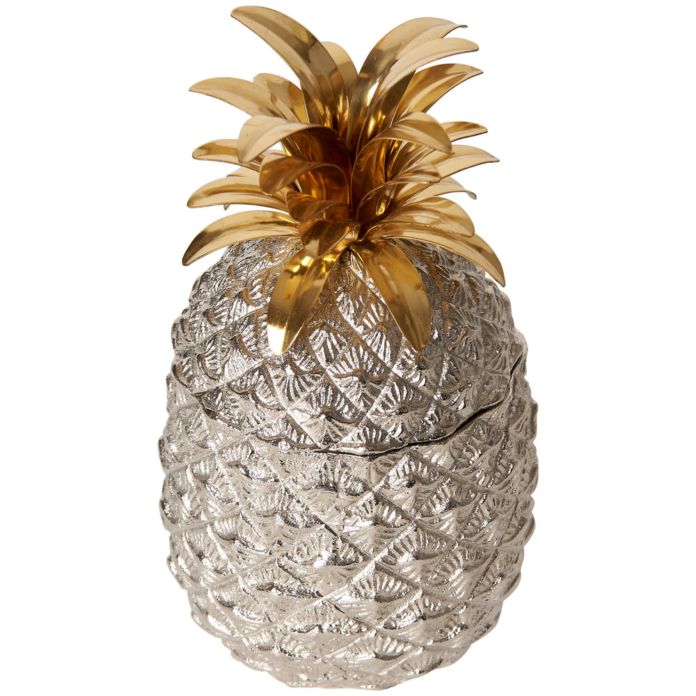 Small Silver-Plated Pineapple Ice Bucket with Brass Leaves 6