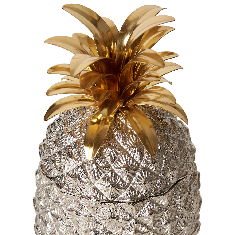 Small Silver-Plated Pineapple Ice Bucket with Brass Leaves 9