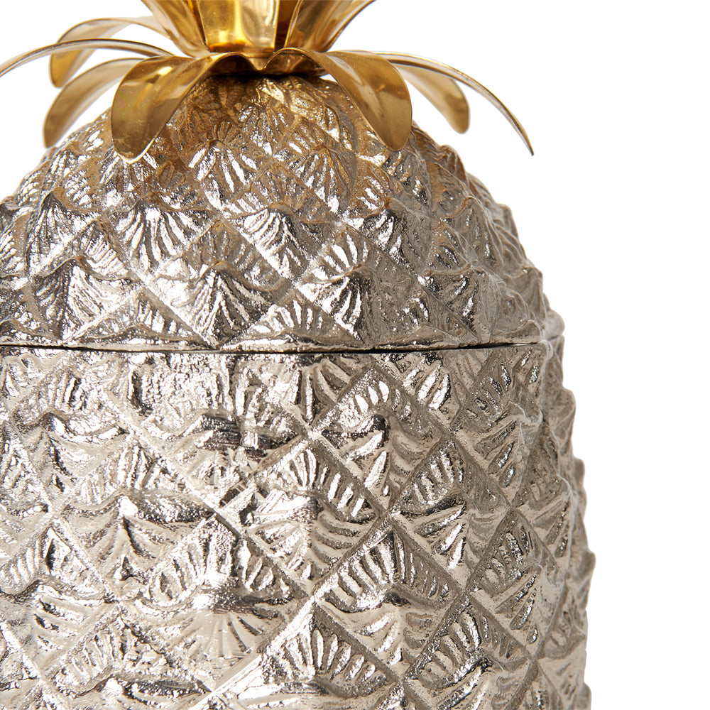 Small Silver-Plated Pineapple Ice Bucket with Brass Leaves 7