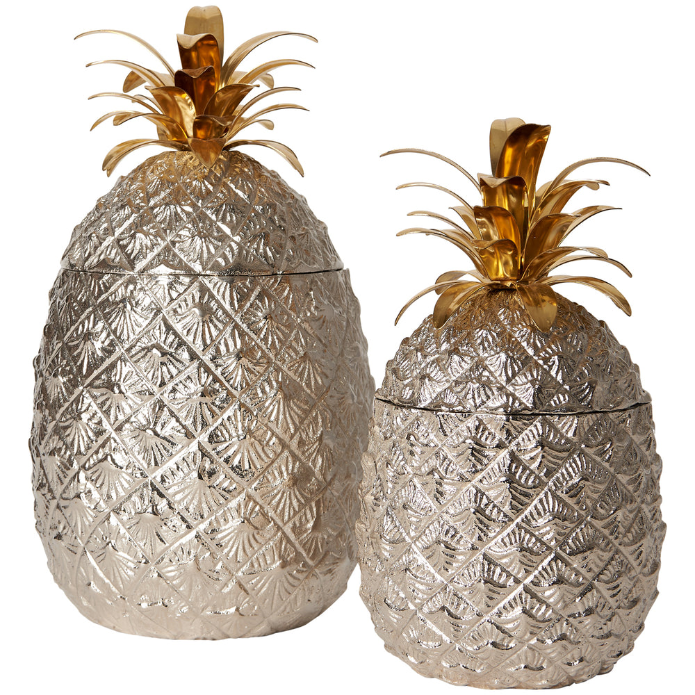 Small Silver-Plated Pineapple Ice Bucket with Brass Leaves 8