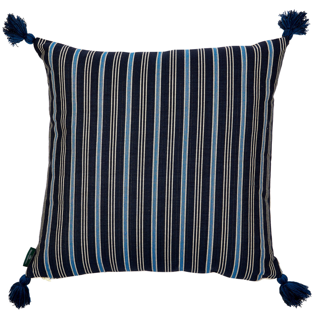 Kalindi Blue Yellow and Meknes Stripe Midnight Azure Cushion with Blue Tassels 2