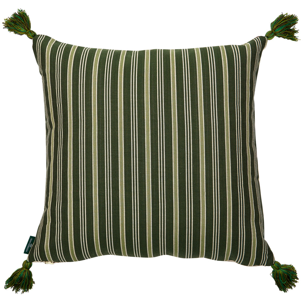 Kalindi Green Sienna and Meknes Stripe Pine Ivy Cushion with Green Tassels 2