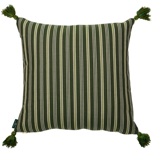 Kalindi Green Sienna and Meknes Stripe Pine Ivy Cushion with Green Tassels
