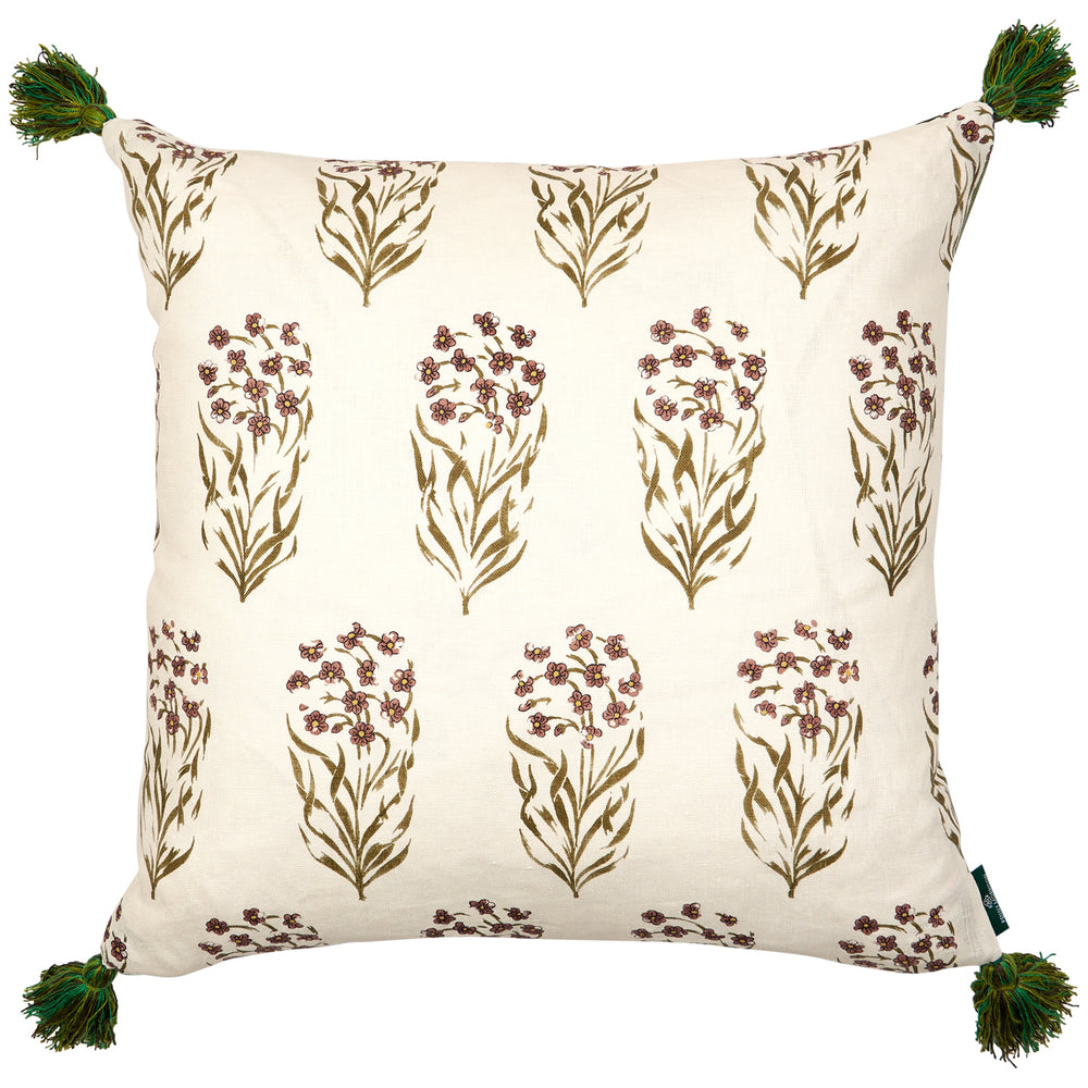Kalindi Green Sienna and Meknes Stripe Pine Ivy Cushion with Green Tassels 1