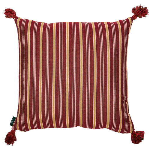 Rumeli and Meknes Stripe Cranberry Old Gold Cushion with Red Tassels