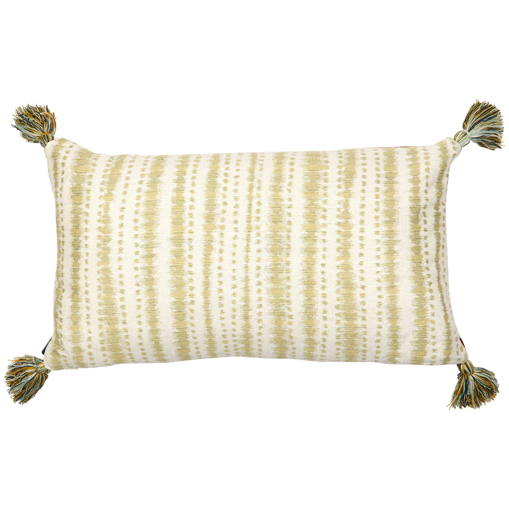 Multicolour Rustic Stripe and Batik Stripe Green Cushion with Green Tassels 2