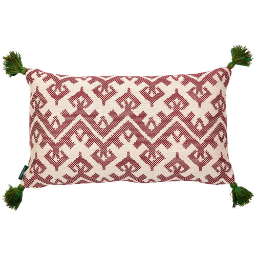 Chennai Weave Wine and Hemant Red Pink Cushion with Green Tassels