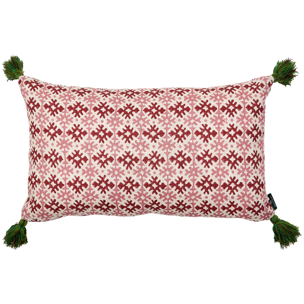 Chennai Weave Wine and Hemant Red Pink Cushion with Green Tassels 2