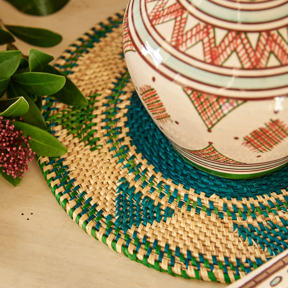 Blue and Green Ghanaian Woven Table Mat 2