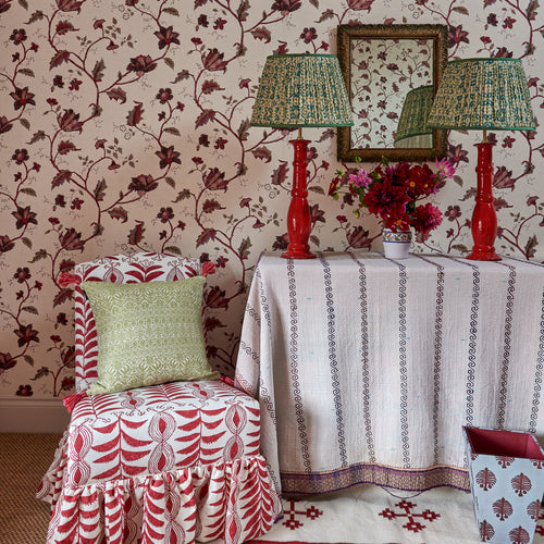 Slipper Chair in Zanzibar Raspberry with Loose Pleated Skirt