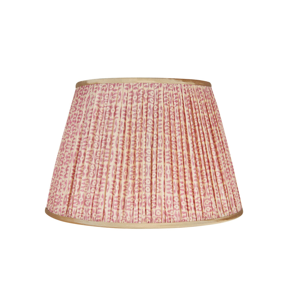 8" Pink on White Tribal Pleated Silk Lampshade with Gold Trim 1