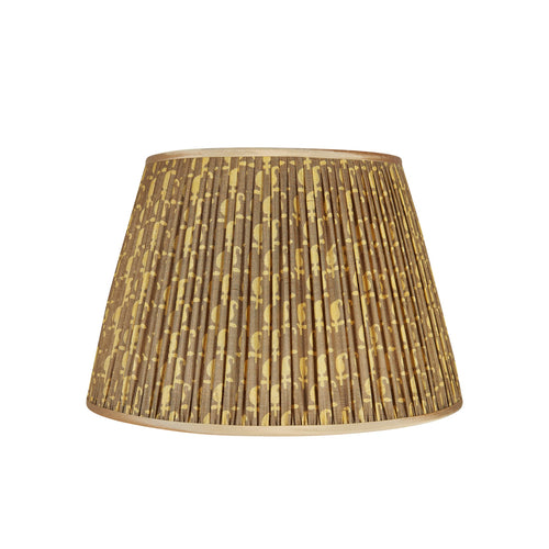 8" Gold on Olive Motif Pleated Silk Lampshade with Gold Trim