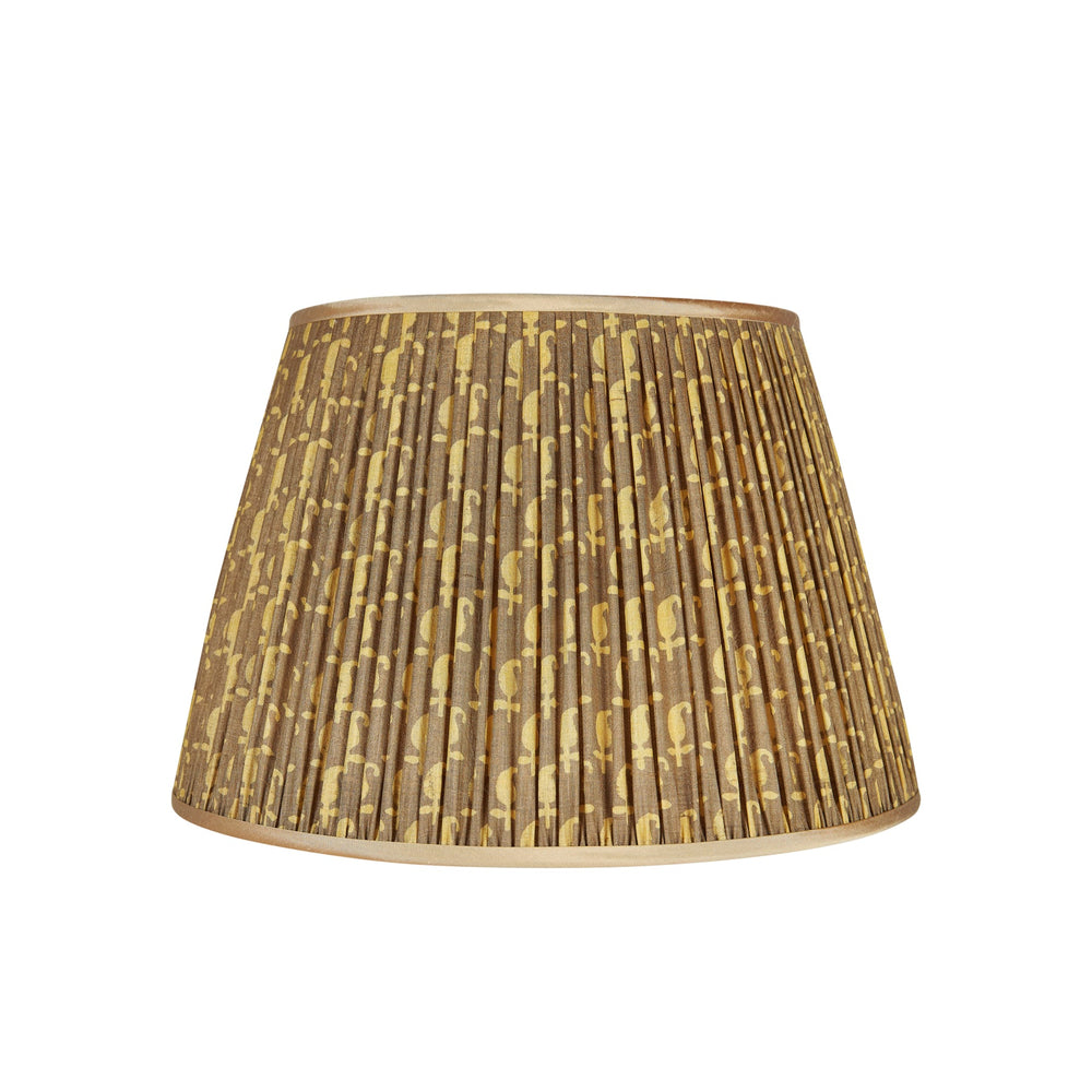 8" Gold on Olive Motif Pleated Silk Lampshade with Gold Trim 1
