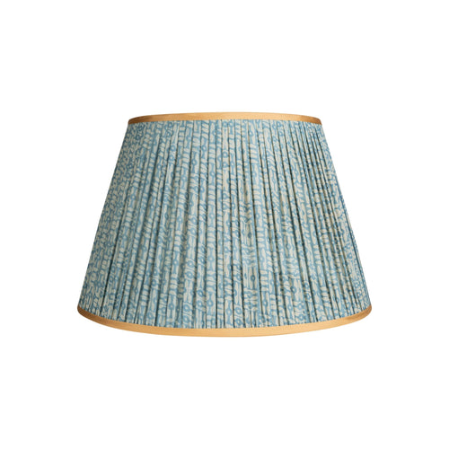 22" White on Blue Tribal Pleated Silk Lampshade with Gold Trim