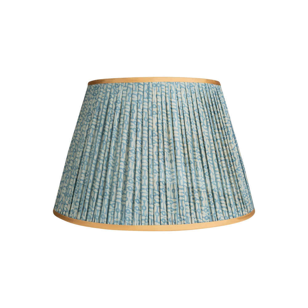 22" White on Blue Tribal Pleated Silk Lampshade with Gold Trim 1