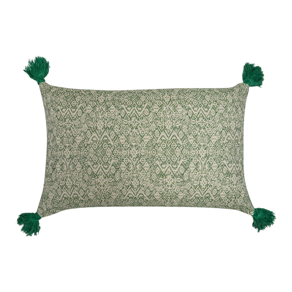 Diamond Ethnic Muskat & Indira Stripe Chocolate Cushion with Green Tassels 2