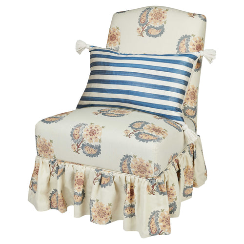 Slipper Chair in Helena Indigo with Loose Pleated Skirt