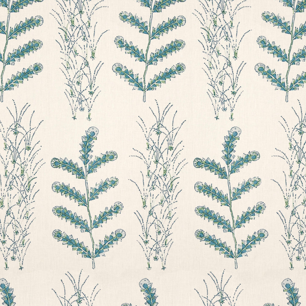 Madras Leaf Teal Fabric 3