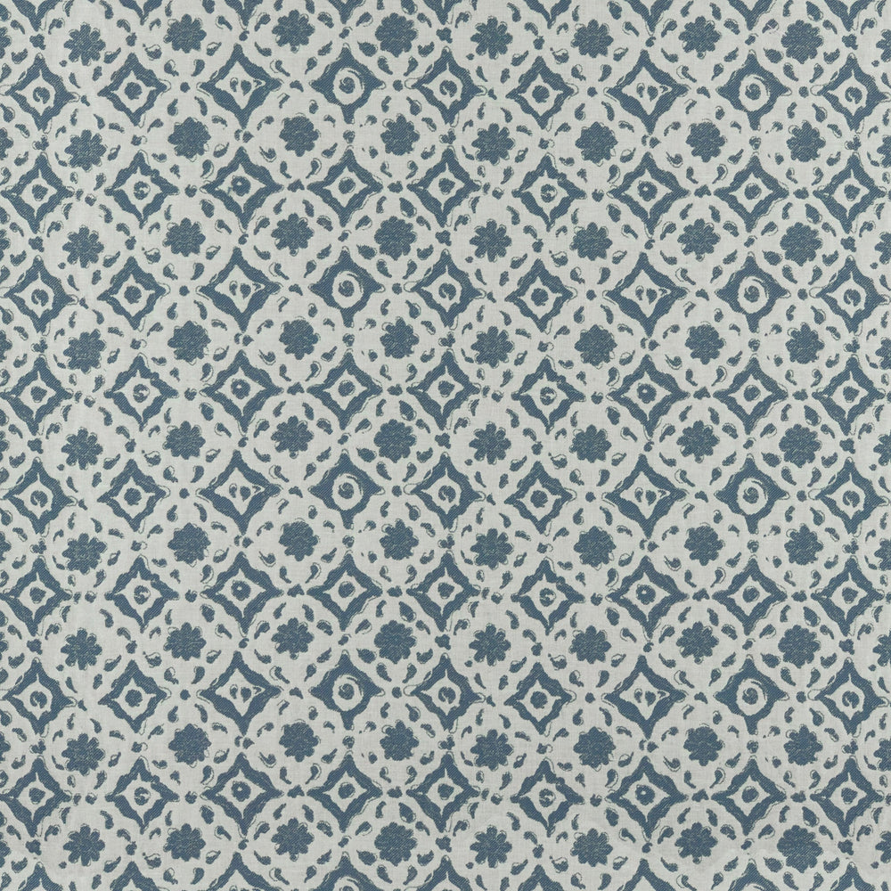 Floral Tile Blue Fabric 4