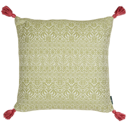 Buriam Lime and Ticking Stripe Rose Cushion with Pink Tassels