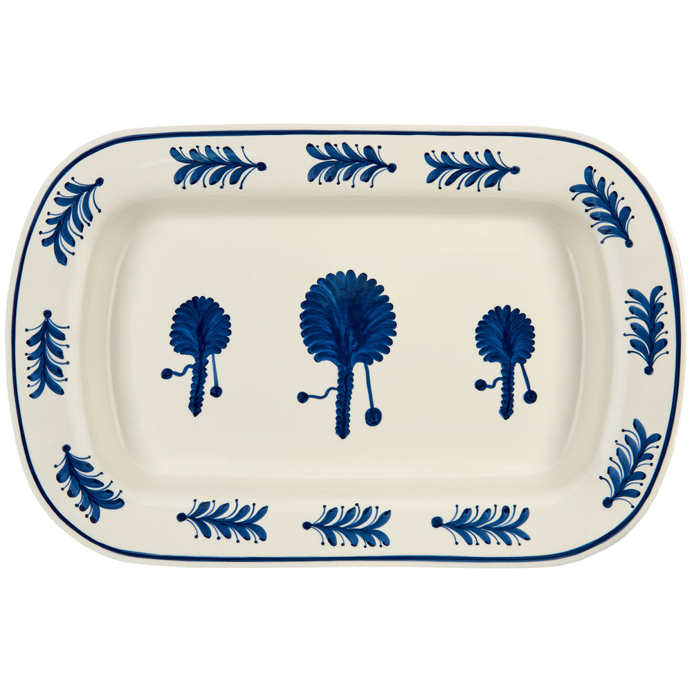 Blue Large Palm Tree Ceramic Serving Platter 1