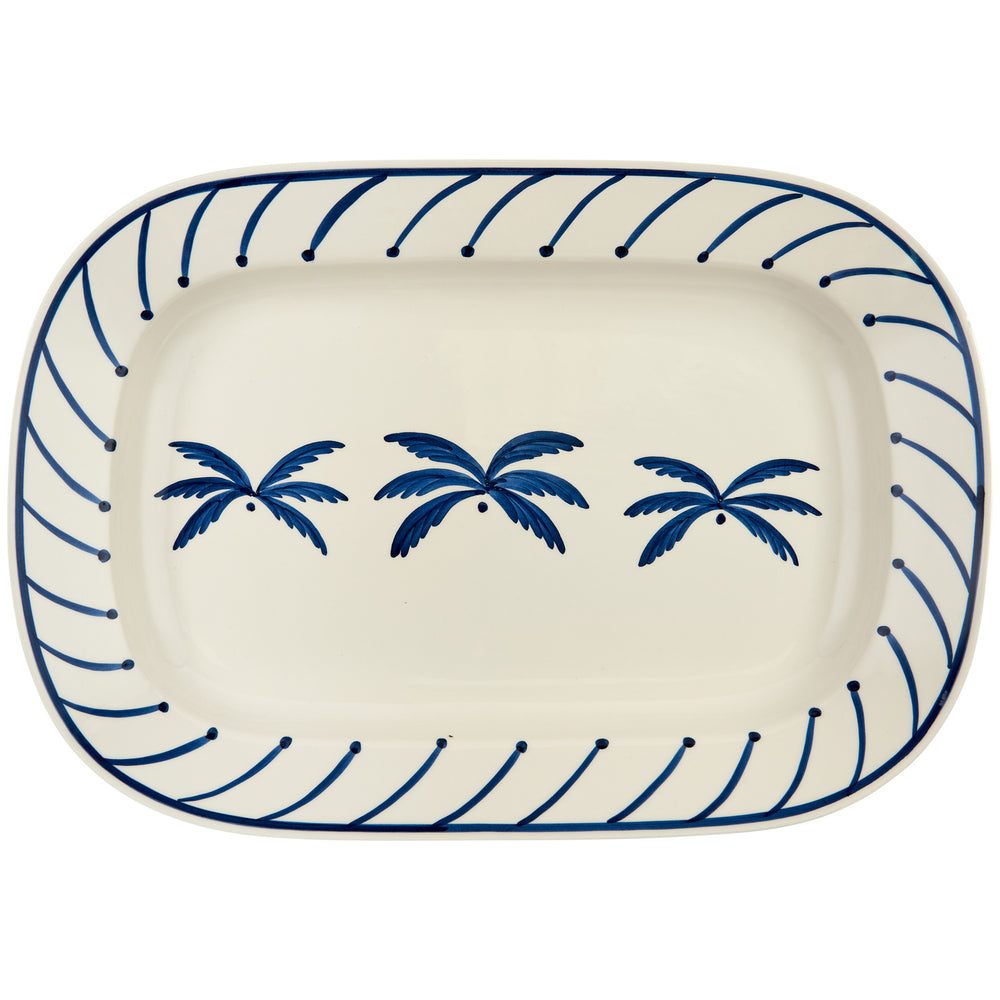 Blue Medium Palm Tree Ceramic Serving Platter 1