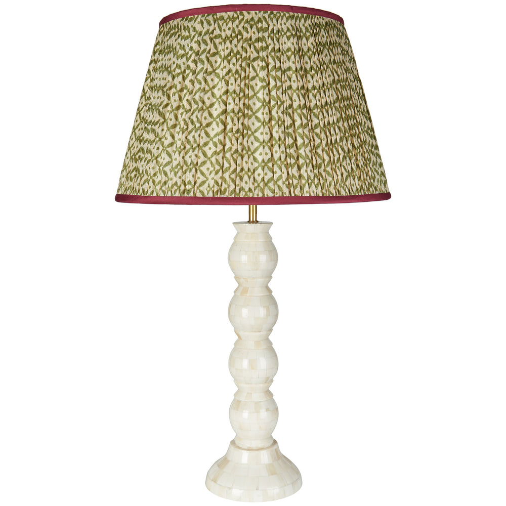 Green Trellis Pleated Silk Lampshade with Burgundy Trim 4