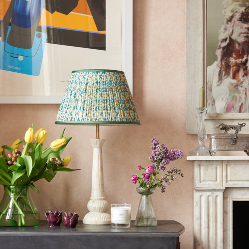 Green and Turquoise Chunky Flower Pleated Silk Lampshade with Green Trim