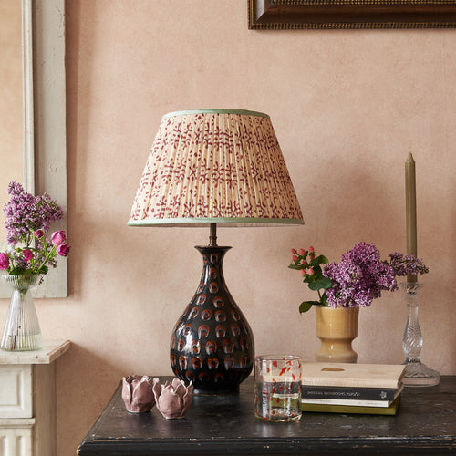 Plum on Cream Pleated Silk Lampshade with Mint Trim