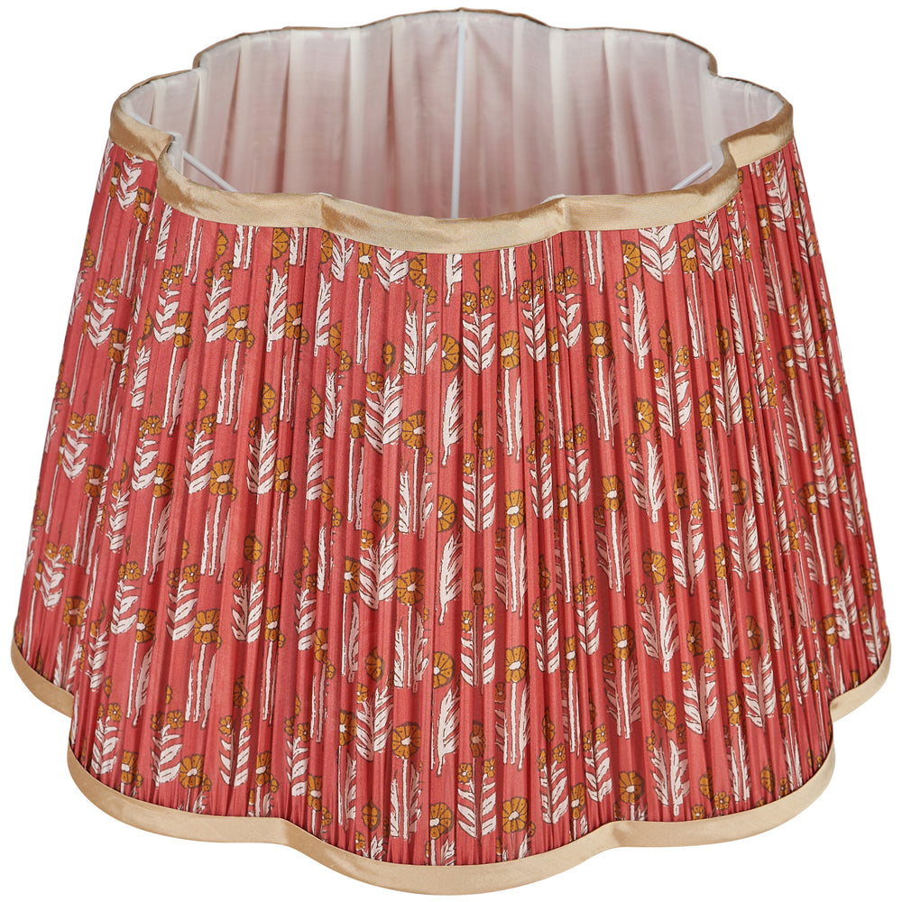 Cinnamon on Red Marigold Pleated Silk Scalloped Lampshade with Gold Trim 3