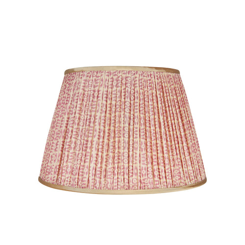 Pink on White Tribal Pleated Silk Lampshade with Gold Trim
