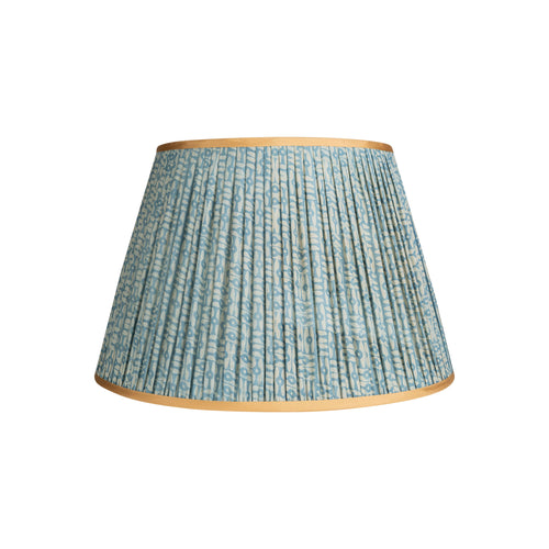 White on Blue Tribal Pleated Silk Lampshade with Gold Trim