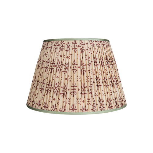 Plum on Cream Pleated Silk Lampshade with Mint Trim