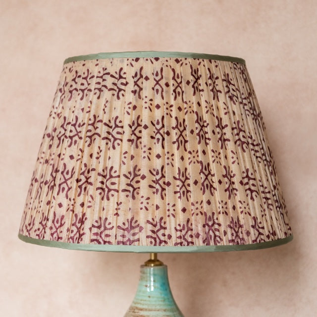 Plum on Cream Pleated Silk Lampshade with Mint Trim 4