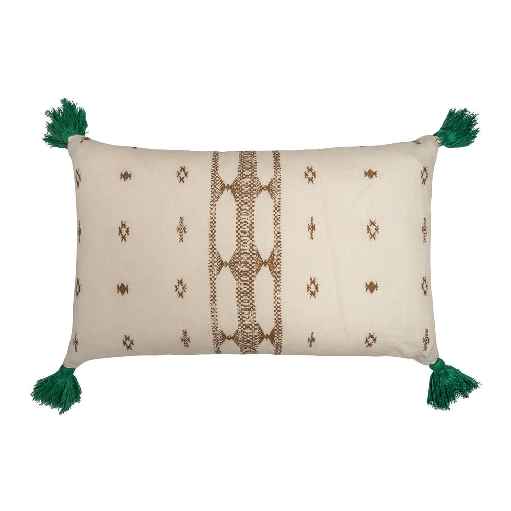 Diamond Ethnic Muskat & Indira Stripe Chocolate Cushion with Green Tassels 1