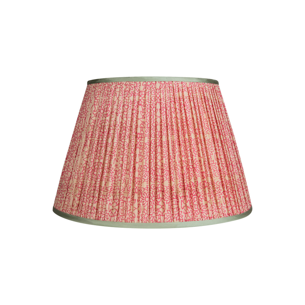 Pink on White Floral Pleated Silk Lampshade with Mint Trim 1